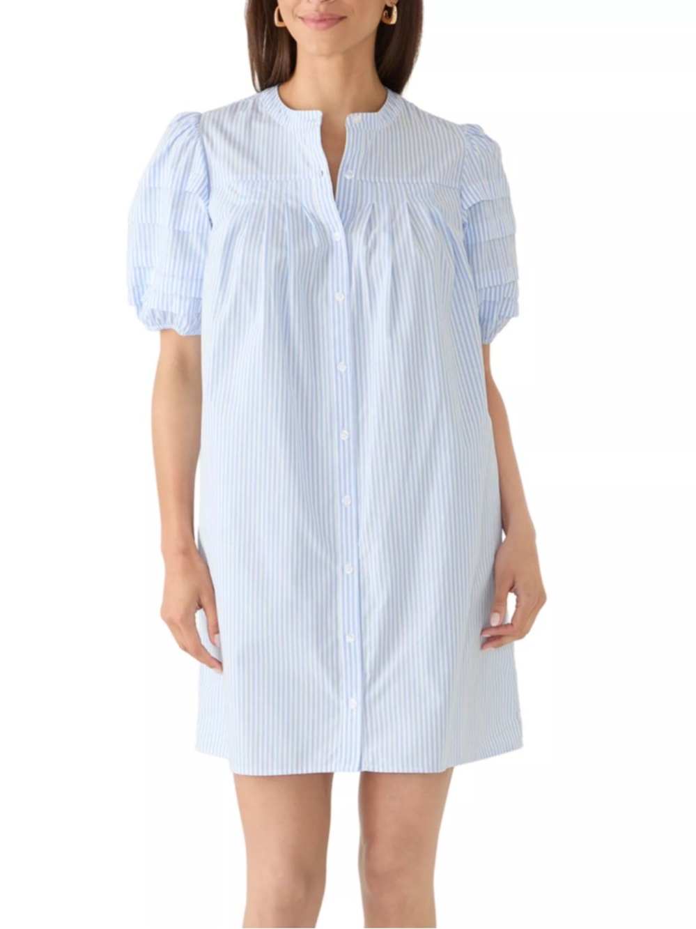 Crown & Ivy Women's Short Puff Sleeve Pintuck Shirt Dress Size Large
